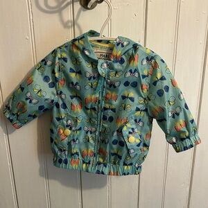 M&S 3/6m blue Kids Butterfly zip up hooded unlined rain Jacket